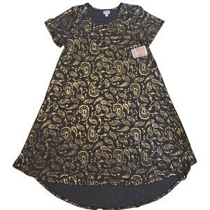 LuLaRoe Womens Dress Carly XL Elegant Dark Gray Gold Paisley Floral Rayon NWT
